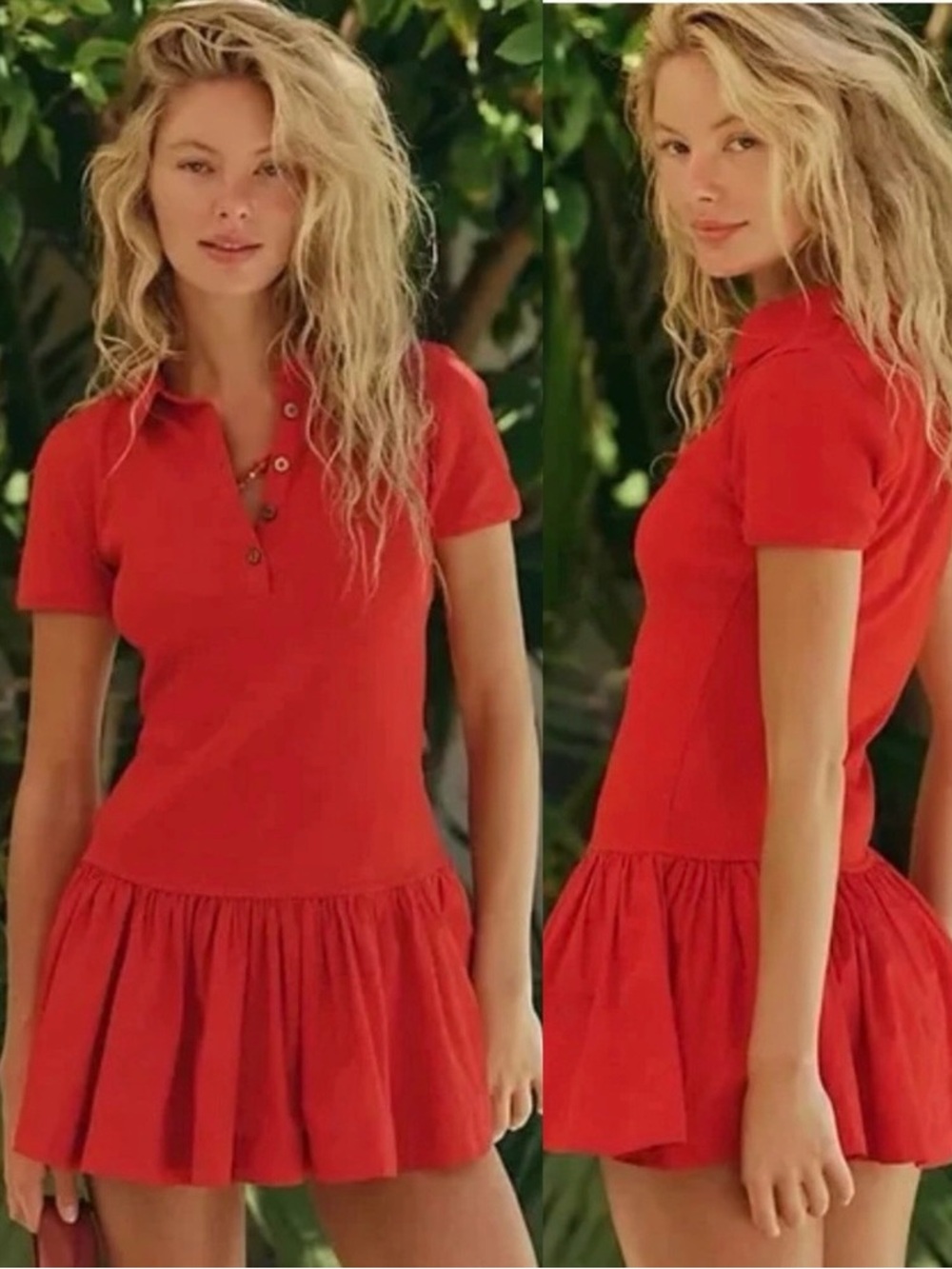 Free People Free-est Red Polo Mini Dress Classic Charm Drop Waist Ruffled Hem